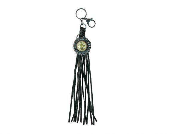 Teal Concho Fringe Keychain with Cactus