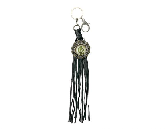 Silver Concho Fringe Keychain with Cactus
