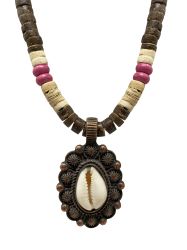 Coastal Cowgirl Cowrie Shell Pendant Beaded Necklace