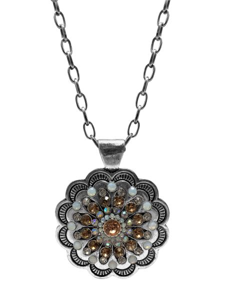 Concho Pendant Necklace With Clear and Brown Crystals