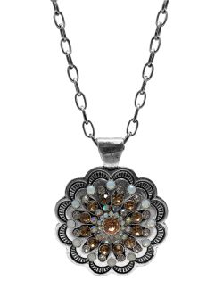 Concho Pendant Necklace With Clear and Brown Crystals