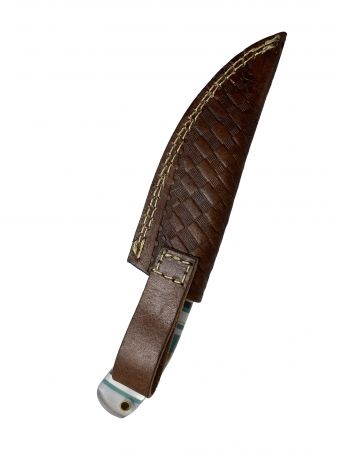 8" Old Ram Knife with Basket Stamp Leather Sheath #2
