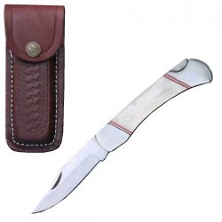 5" White Bone Handle Pocket Knife with Leather Sheath