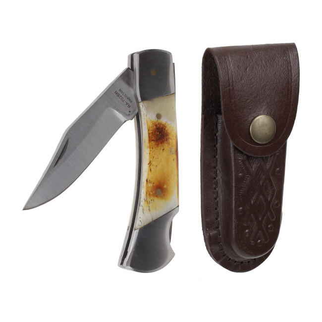 Bone Handle Lockback Pocket Knife with Sheath