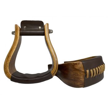 Showman Polished Solid Oak Wooden Stirrups