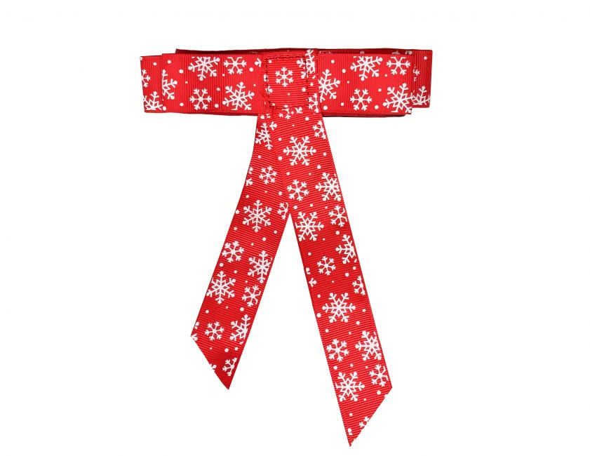 Red and White Snowflake Pattern Christmas Tail Bow