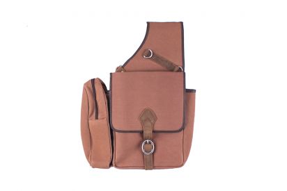 Showman   Brown Canvas deluxe saddle bag with flap over closure and leather buckle