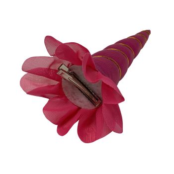 6" Metallic Pink Clip-On Unicorn Horn with Gold Lacing #2