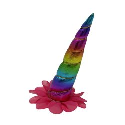 6" Metallic rainbow clip-on unicorn horn with gold lacing
