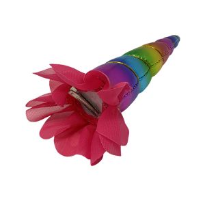 6" Metallic rainbow clip-on unicorn horn with gold lacing #2