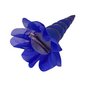 6" Metallic blue clip-on unicorn horn with gold lacing #2