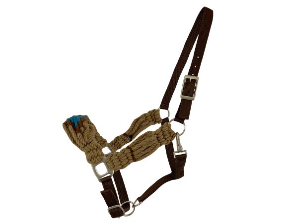 Showman Adjustable Mohair Wool Bronc Halter - Tan&#47;Blue