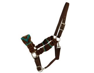 Showman Adjustable Mohair Wool Bronc Halter - Brown&#47;Teal