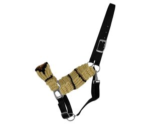 Showman Adjustable Mohair Wool Bronc Halter - Cream&#47;Brown