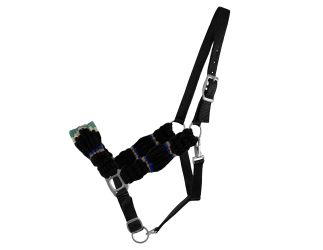 Showman Adjustable Mohair Wool Bronc Halter - Black&#47;Teal&#47;Blue