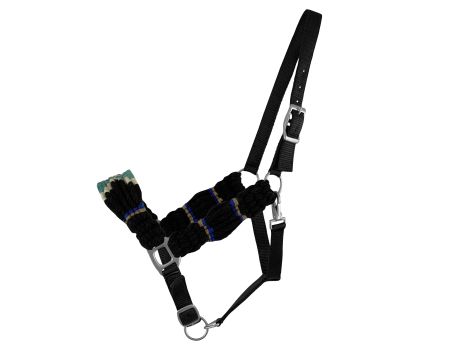 Showman Adjustable Mohair Wool Bronc Halter - Black/Teal/Blue