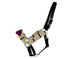 Showman Adjustable Mohair Wool Bronc Halter - White&#47;Red&#47;Blue