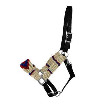Showman Adjustable Mohair Wool Bronc Halter - White/Red/Blue