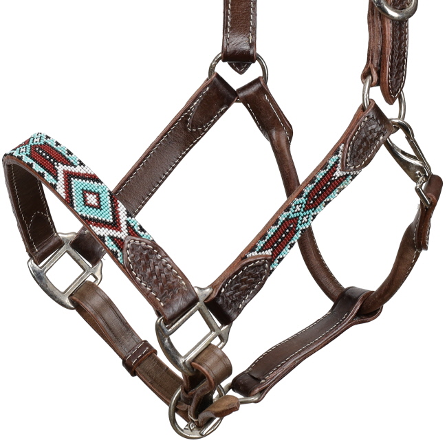 Showman Navajo Bead Leather Halter #2