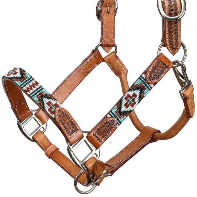 Showman Beaded Cross Leather Halter #2