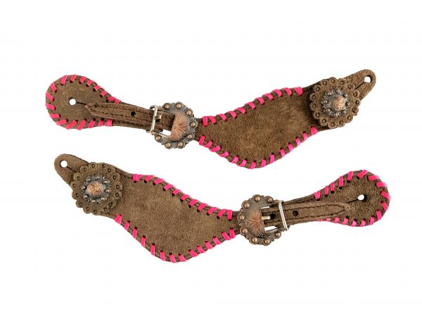 Showman Ladies Leather spur straps with Pink whip stitch