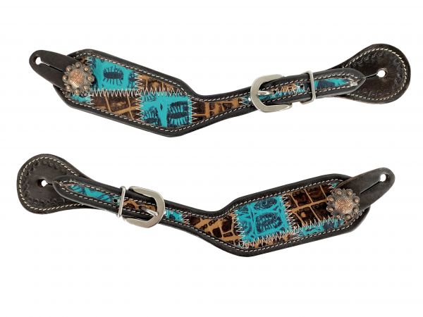 Showman Ladies Teal gator patchwork Leather spur straps