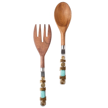 Tiramisu Turquoise Wooden Salad Server Set
