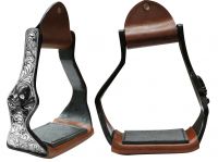 Showman Black Aluminum angled stirrups with skull and cross bones