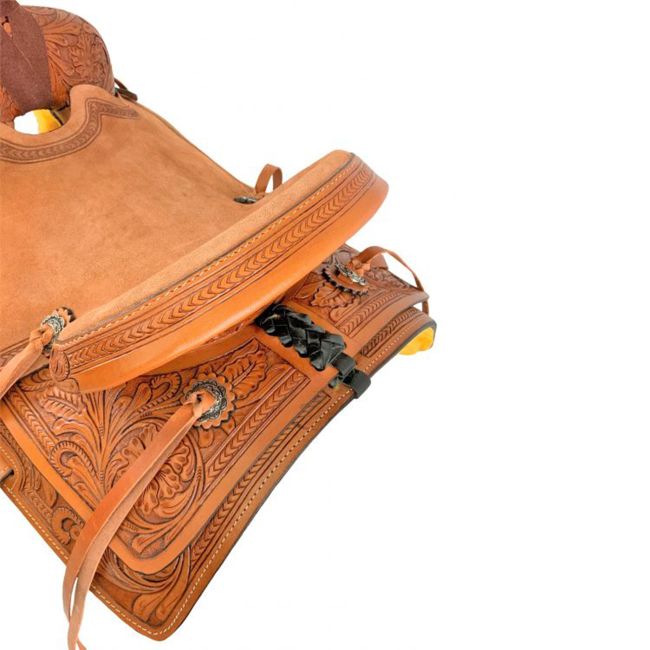 Youth Roping Style Western Hard Seat Saddle with Floral Tooling - 13 Inch #2