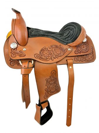 10", 12" Youth Western style pony saddle with floral tooled accents #2