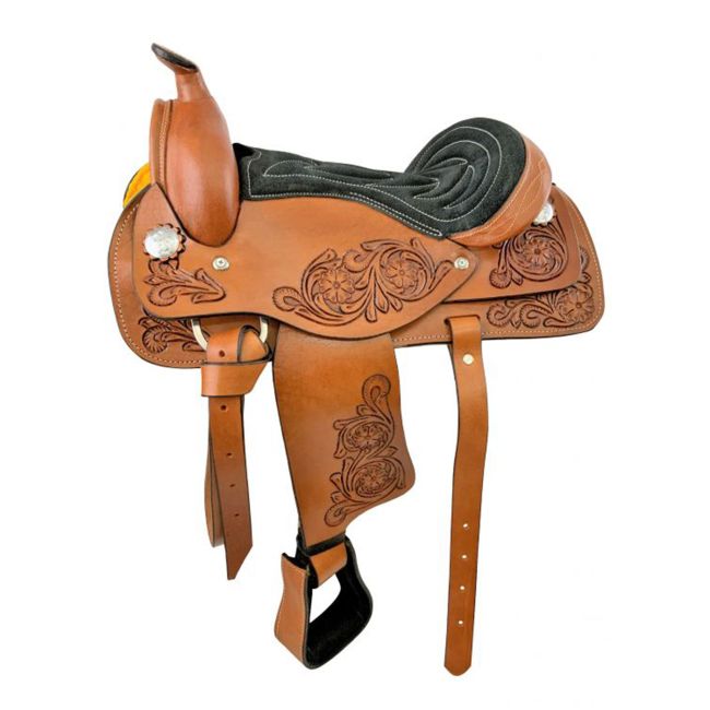 Youth Western Pony Saddle with Floral Tooling - 10, 12 Inch #3