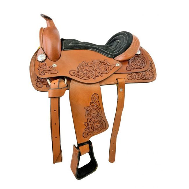 Youth Western Pony Saddle with Floral Tooling - 10, 12 Inch #5