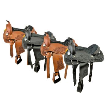 Youth Western Pony Saddle with Floral Tooling - 10, 12 Inch