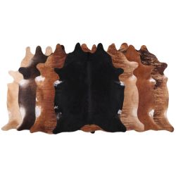 LG/XL Brown, Beige, Black, Tornasol, and Brindle hair on cowhide rugs. Measures approximately 40-45 square feet