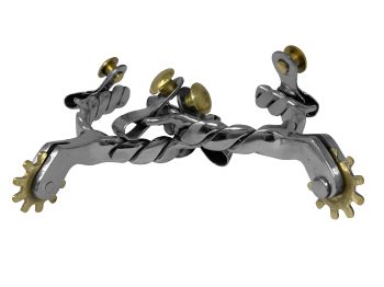Showman Toddler Size Stainless Steel Twisted Band Spurs with Brass Rowel and Buttons #2