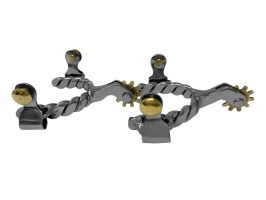 Showman Toddler Size Stainless Steel Twisted Band Spurs with Brass Rowel and Buttons