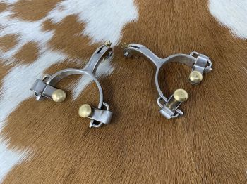 Showman Toddler Size Stainless Steel Western Spurs with Brass Rowel and Buttons #4