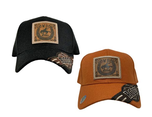 Stamped Cowboy Rodeo Patch Ballcap with Bucking Horse decal, and Rodeo Embroidered Bill