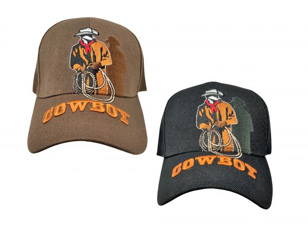 Cowboy stitched Ballcap with Cowboy and Shadow with 'Cowboy' Embroidered on Bill