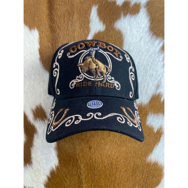 Cowboy Ballcap with Bull Rider Decal "Ride Hard" #5