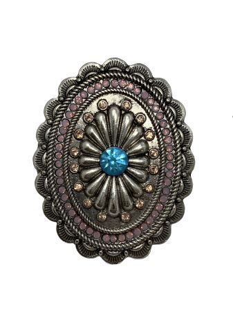 Oval Rhinestone Flower Concho Phone Grip - Pink&#47;Orange&#47;Blue #2