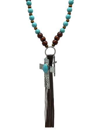 Tassel Necklace with Cross Dangle Accent Pendant Necklace