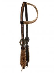 Showman Two Tone Argentina Cow Leather One Ear Headstall with Floral Tooled Inlays