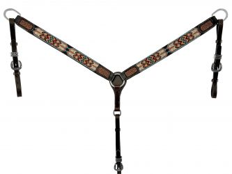 Showman Dark Brown Argentina Cow Leather Breast Collar with Aztec Beaded Inlays