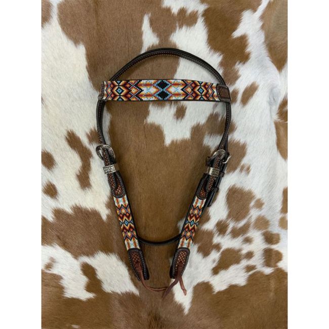 Showman Apache Dusk Beaded Argentina Cow Leather Browband Headstall #2