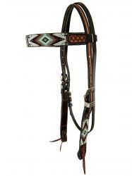 Showman Two Tone Argentina Cow Leather Browband Headstall with Southwest Beaded Inlays