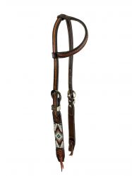 Showman Two Tone Argentina Cow Leather One Ear Headstall with Southwest Beaded Inlays