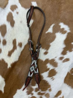 Showman Two Tone Argentina Cow Leather One Ear Headstall with Southwest Beaded Inlays #2