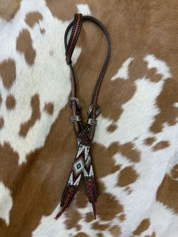 Showman Two Tone Argentina Cow Leather One Ear Headstall with Southwest Beaded Inlays #2