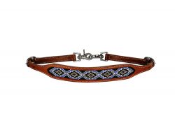 Showman Medium leather wither strap with periwinkle beaded inlay